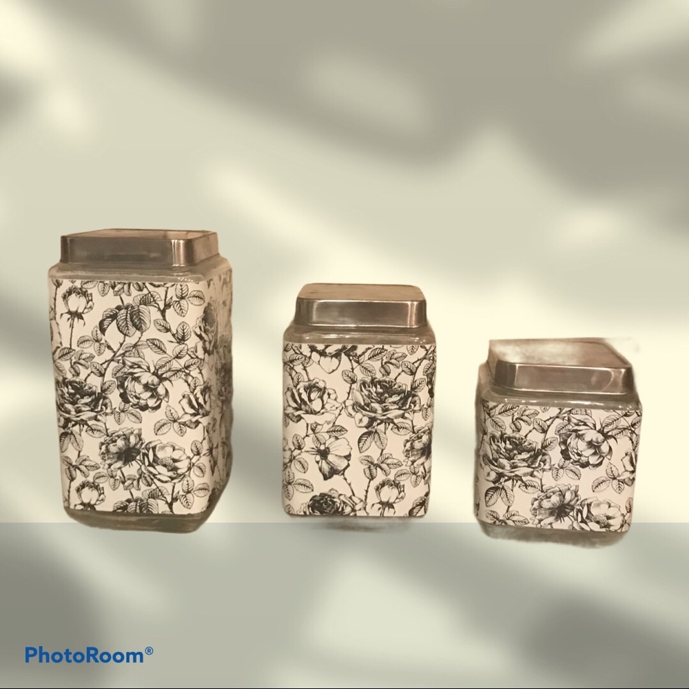 TMD Coffee, Tea, Sugar Damask Glass Canisters